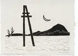 Werner Berg, Bei sinkendem Sichelmond, 1962, woodcut on paper; framed