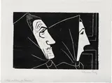 Werner Berg, Alte und junge Bäuerin, 1954, woodcut on paper; framed
