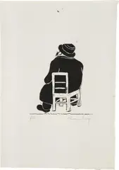 Sitzender Mann by Werner Berg, 1934, woodcut on paper; framed, sold Mar 2024