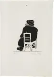 Werner Berg, Sitzender Mann, 1934, woodcut on paper; framed