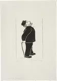 Werner Berg, Aufschauender Bauer, 1933, woodcut on paper; framed
