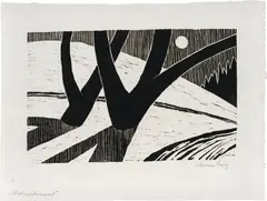 Werner Berg, Mittwintermond, 1976, woodcut on paper; framed