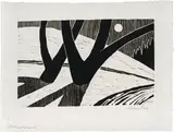 Werner Berg, Mittwintermond, 1976, woodcut on paper; framed