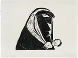 Werner Berg, Kopf (1. Zustand), 1964, woodcut on paper; framed