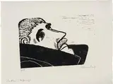 Werner Berg, Bettler (2. Zustand), 1972, woodcut on paper; framed