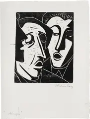 Sänger by Werner Berg, 1954, woodcut on paper; framed, sold Mar 2024