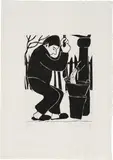 Werner Berg, Mann an der Pumpe, 1935, woodcut on paper; framed