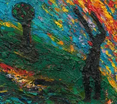 Untitled by Gunter Damisch, 1986, oil on canvas; framed, sold Mar 2024
