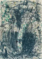 Gunter Damisch, Frohes Fest, 1991, mixed media on paper; framed
