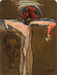 Peter Dwořak, Kreuz-Mann, 1987/16, mixed media on paper; framed