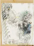 Tone Fink, Two dolls, 1972, mixed media on paper, on linen; framed