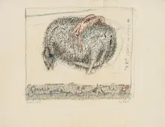 Tone Fink, Tragtier, 1976, mixed media on paper; framed
