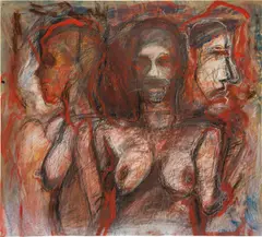Three women in red by Adolf Frohner, 1984, mixed media on paper; framed, sold Mar 2024