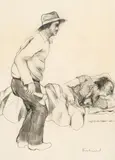 Adolf Frohner, Untitled (Schwarze Wiener Messe), pencil on paper; framed