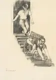 Adolf Frohner, Untitled (Schwarze Wiener Messe), pencil on paper; framed