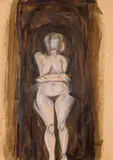 Adolf Frohner, Nude, 1979, mixed media on packing paper; framed