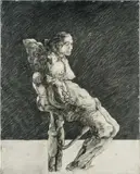 Rudolf Hoflehner, Nackte auf medizinischem Stuhl, 1977, mixed media on paper; framed