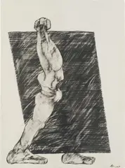 Rudolf Hoflehner, Striding nude, 1975, mixed media on paper; unframed
