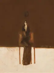 Giselbert Hoke, Lady in chair, 1979, mixed media on paper; framed