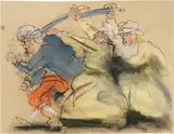 Alfred Hrdlicka, Untitled (from the series "Französische Revolution), 1989, mixed media on paper; framed