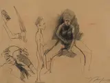 Alfred Hrdlicka, Nude from the front, 1976, mixed media on paper; framed