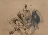 Alfred Hrdlicka, Untitled, 1974, Mixed media on packing paper; framed