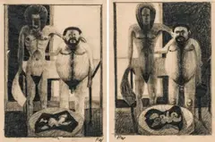 Wolfgang Herzig, 2 studies, graphite on paper; framed