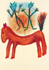 Alfred Klinkan, Anbetung des Sonnenvieches, 1977, mixed media on paper; unframed