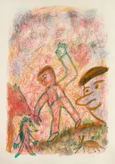 Alfred Klinkan, D ist gekommen, 1977/1978, mixed media on paper; framed