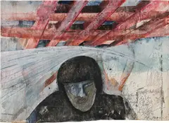 Maria Moser, Strahlgewitter, mixed media on paper; framed