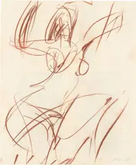 Female nude by Valentin Oman, 1985, red chalk on paper; unframed, sold Mar 2024