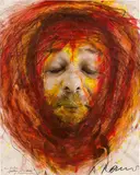 Arnulf Rainer, im roten Stricke, 1982, mixed media on photography; framed