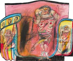 Der Greis by Franz Ringel, 1973, mixed media on paper on wooden panel; framed, sold Mar 2024