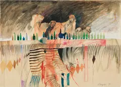 Stefan Schwaighofer, Salzburger Tischgesellschaft, 1979, mixed media on paper; framed