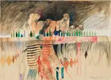 Stefan Schwaighofer, Salzburger Tischgesellschaft, 1979, mixed media on paper; framed