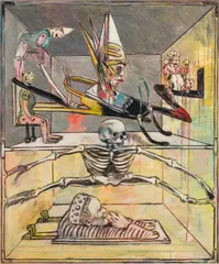 Peter Sengl, Habsburger Gigant mit Mechan. Selbstportrait, 1989, oil on canvas; framed
