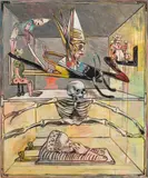 Peter Sengl, Habsburger Gigant mit Mechan. Selbstportrait, 1989, oil on canvas; framed