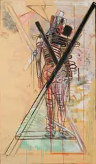 Rückenakt mit violettem Schatten by Peter Sengl, 1991, mixed media on paper; framed, sold Mar 2024