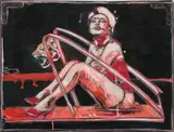 Peter Sengl, Roter Schulterschraubensitz, 1988, mixed media on paper; framed
