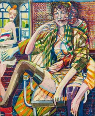 Heinz Stangl, Freundinnen, 1981, oil on canvas; framed