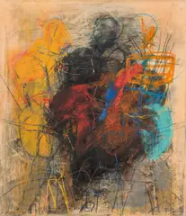 August Stimpfl, im Harnisch II., 1987, mixed media on cardboard; unframed