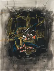August Stimpfl, Maske, 1990, mixed media on paper; framed