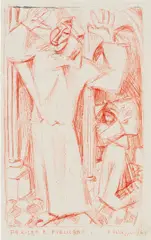 Adolf Vallazza, Fariseo e Publicano, 1962, red ball-point pen on paper; framed
