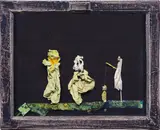 Fritz Fröhlich, Burgschauspieler in Pension (Hohes Geschmacksniveau) spielen Marionettentheater, 1989, object, mixed media on panel; framed (original artist frame)