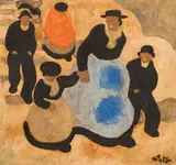 Alfons Walde, Kirchstiege, c. 1920, oil tempera on paper on cardboard; framed