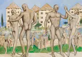 Alfons Walde, Erotic scene with bathers ("Freikörperkultur"), 1937, mixed media on paper; framed