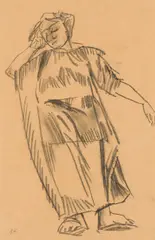 Oskar Kokoschka, Alma Mahler in the deckchair, 1913, charcoal, violet coloured pencil (faded) on paper; framed