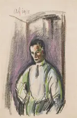 Anton Faistauer, Self-portrait, 1918, coloured chalk on paper; framed