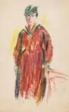 Anton Faistauer, Lady in a red dress, 1918, coloured chalk on paper; framed