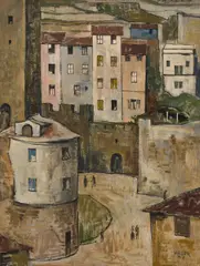 Leopold Hauer, Italian city, oil on hardboard; framed